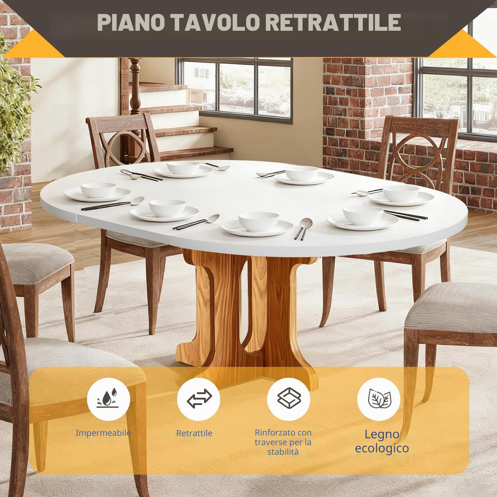 TWSOUL Tavolo da pranzo, tavolo da cucina estraibile, a 3 livelli, tavolo da pranzo rotondo, per 2-8 persone, per soggiorno, sala da pranzo, cucina, 90-120 x 90 x 75 cm