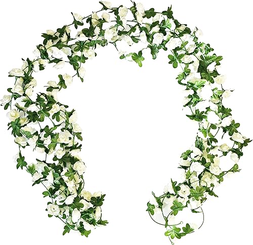 ONLY ART 5 guirnaldas de rosas de seda blanca de 41 pies para decoración del hogar boda fiesta eventos especiales