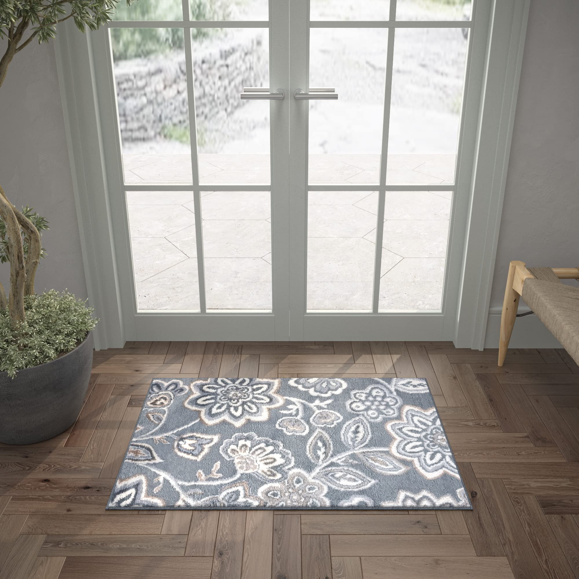 Tayse Gray 2x3 Entry Rug - Indoor Front Door Rug - Small Area Rug - Kitchen Rug - Bath Rug - Contemporary Carpet