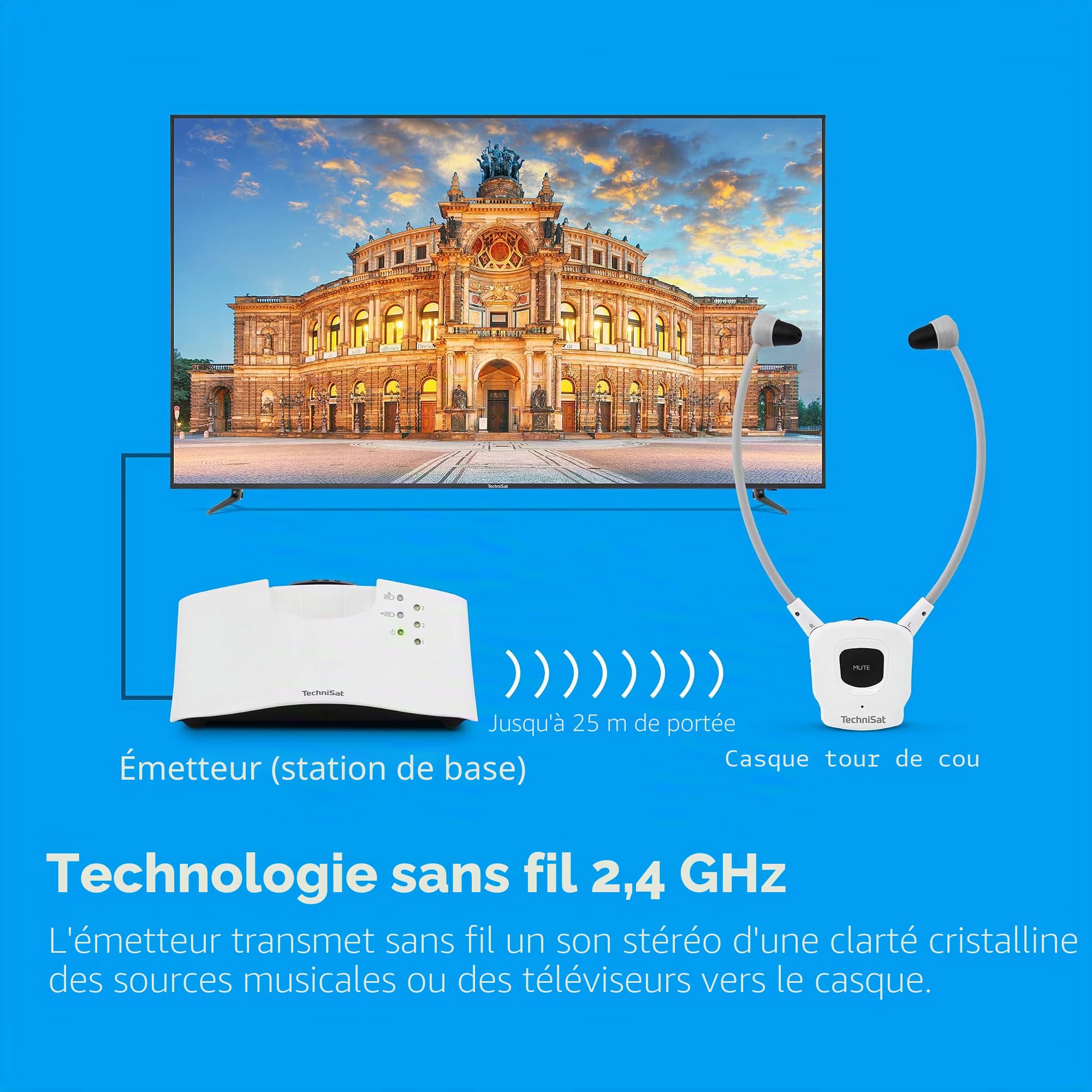 TechniSat STEREOMAN ISI 3 Casque stéréo sans Fil pour téléviseur et chaîne de Musique avec Station d'accueil, Blanc