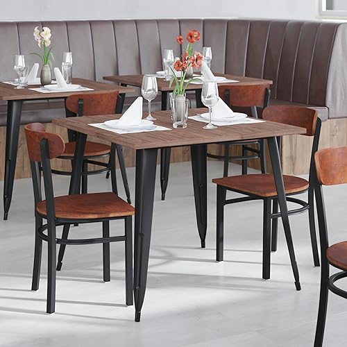 Miniatura 167 de Flash Furniture Wright - Silla de comedor de grado comercial, asiento de madera maciza con acabado de nogal y respaldo de boomerang, 500 libras de