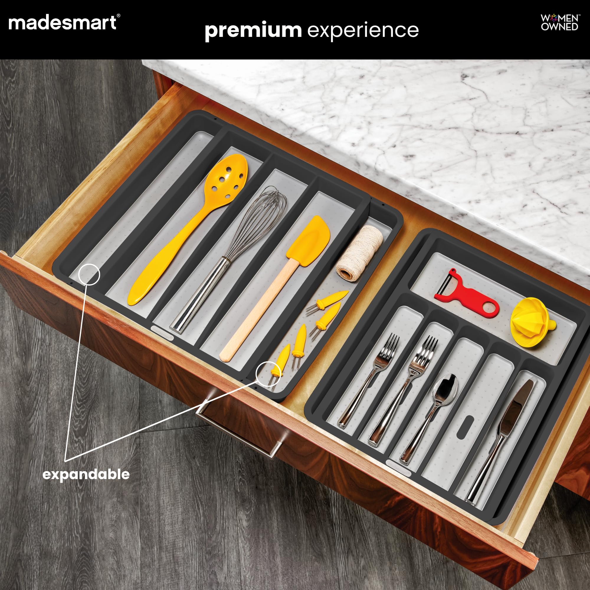 Madesmart Expandable Utensil Tray - Granite Finish -2