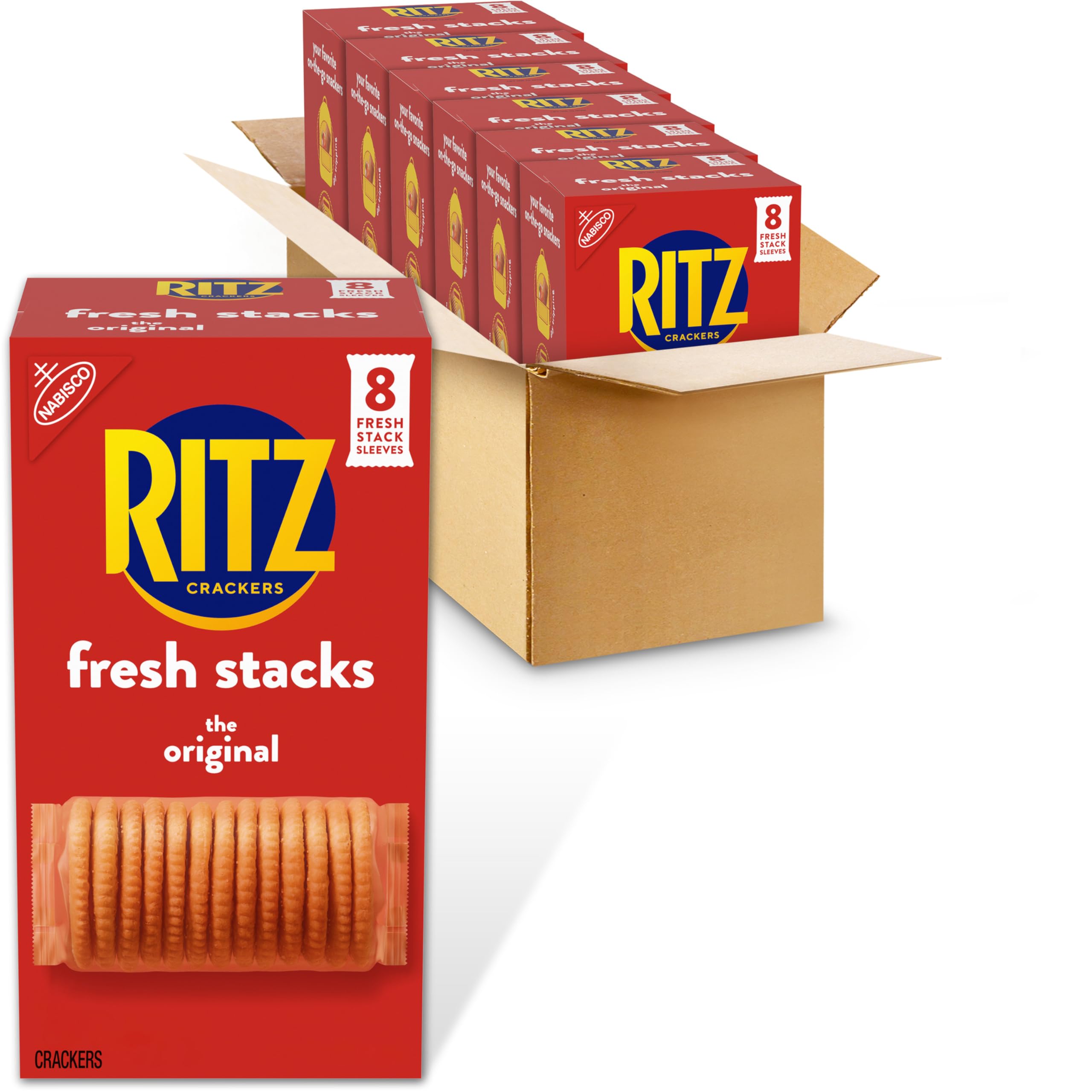 RITZ Fresh Stacks Original Crackers, Bulk Travel Snacks, 6 Boxes (48 Multi Snack Packs)
