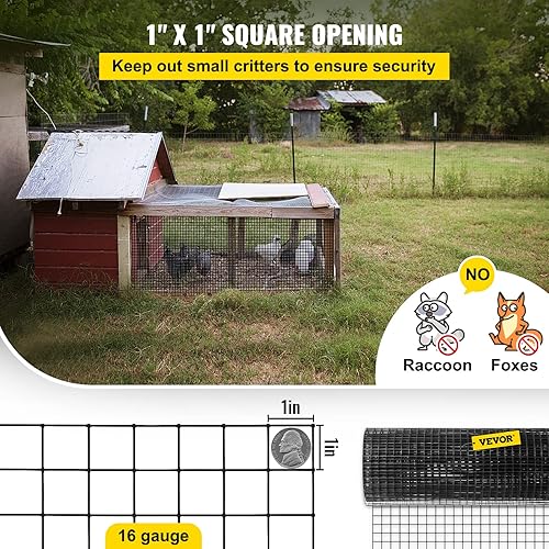 Miniatura 4 de VEVOR Paño de hardware de 24 pulgadas x 50 pies, tamaño de malla de 1 x 1 pulgada, alambre soldado de calibre 16 recubierto de vinilo de acero