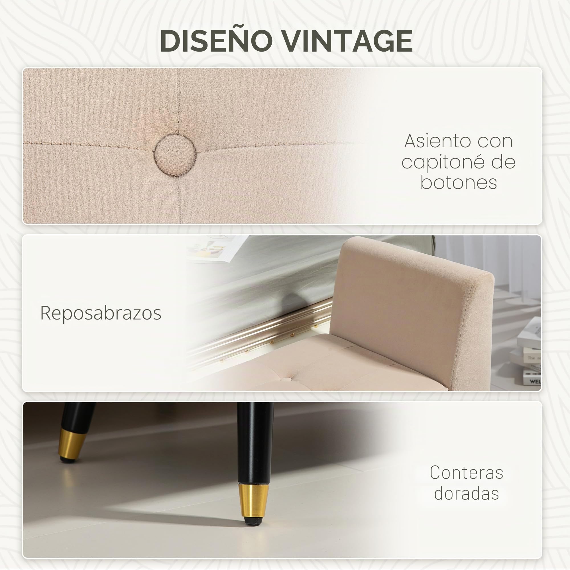 HOMCOM Banco con Espacio de Almacenamiento, reposabrazos tapizado con Aspecto de Terciopelo, baúl con Patas de Madera, Banco baúl para salón, Dormitorio, Pasillo, 107 x 42 x 65 cm, Color Beige