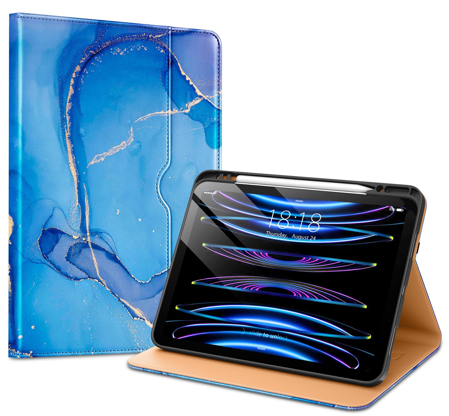 VIKESI Case for iPad Air 13 inch (M2) 2024,Premium Leather Folio,Apple Pencil Holder,Auto Sleep/Wake,Stand Cover - Ocean Marble