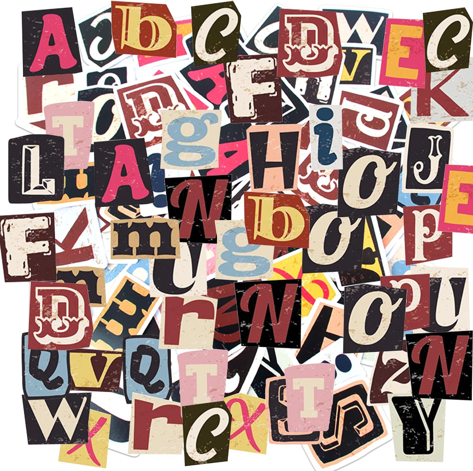 GWAWG 104Pcs Vintage Letter Stickers, Self Adhesive Waterproof Vinyl for DIY Scrapbook, Sign, Mailboxes, Travel Case, Decor, Art Craft