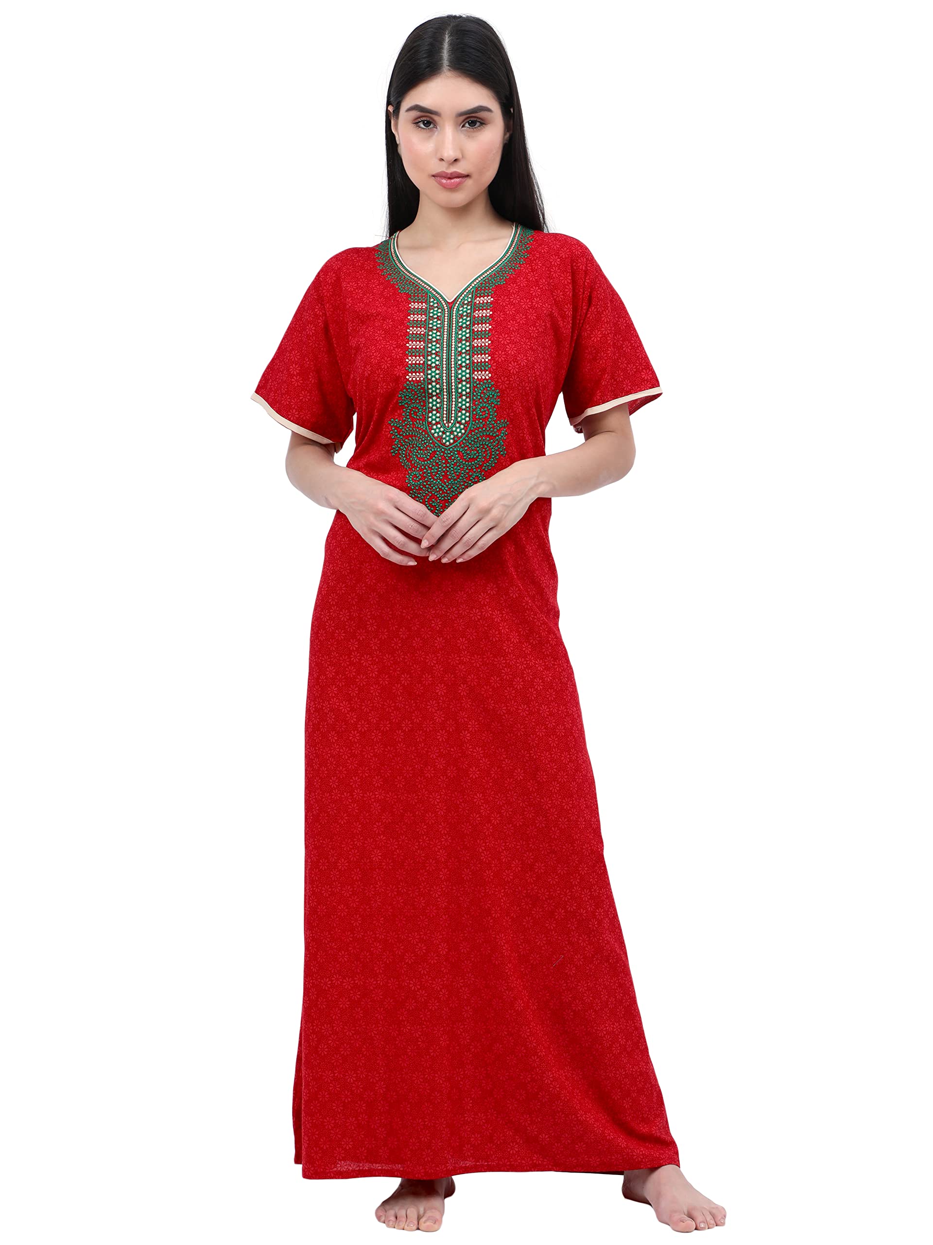 RnPWomen's Cotton Embroidered Maxi Nighty