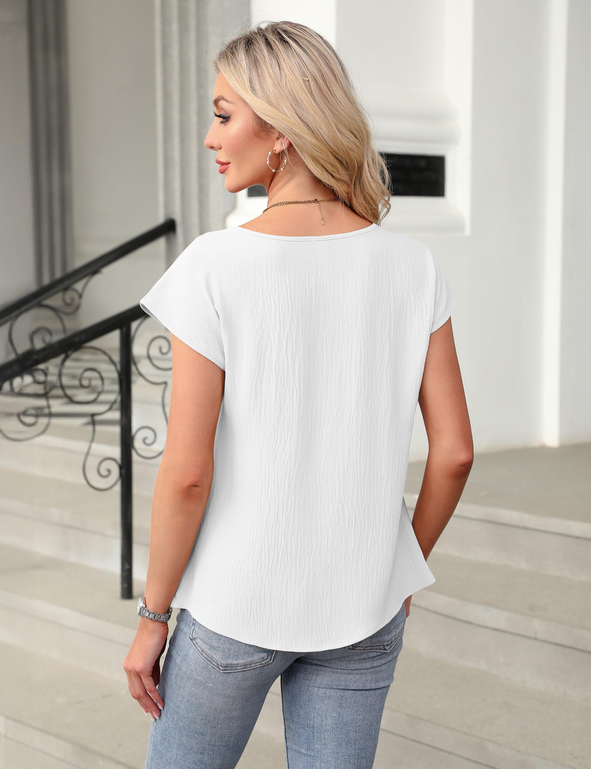 Blooming Jelly Damen Elegante Business Casual Oberteile Arbeit Trendige Kurzarmhemden Sommer Süße Plissee Blusen