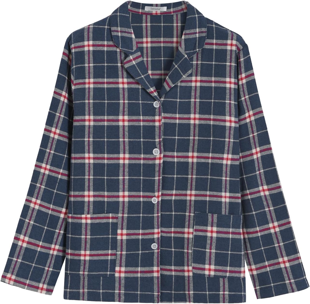 Latuza Women's Petite Cotton Flannel Pajama Set Petite Size Button Up PJs - Image 3