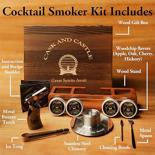 Miniatura 5 de Kit de ahumador de cóctel con antorcha y soporte, para whisky y bourbon, regalo premium para hombres, novio, esposo, para cumpleaños, aniversario,