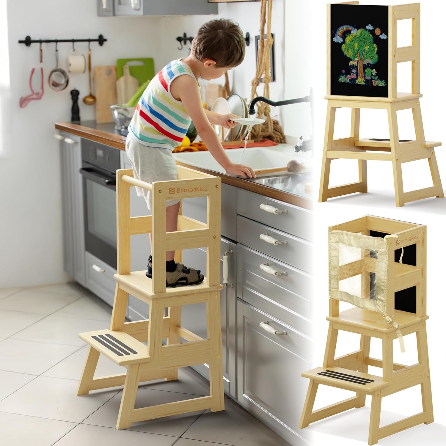 Toddler Kitchen Stool Helper for Age 1-3 - Pine Wood in Natural Color - Montessori Learning Toddler Kitchen Tower Helper - CPC & FSC Certified - Supports 200 LBS Natural Wood