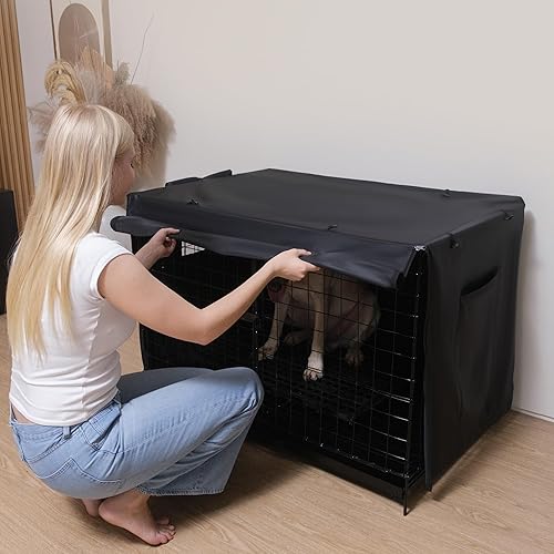 Miniatura 3 de Funda para jaula de perro de 42 pulgadas, grande, duradera, reductora de luz e impermeable, con bolsa de almacenamiento, ventana de malla y clips de