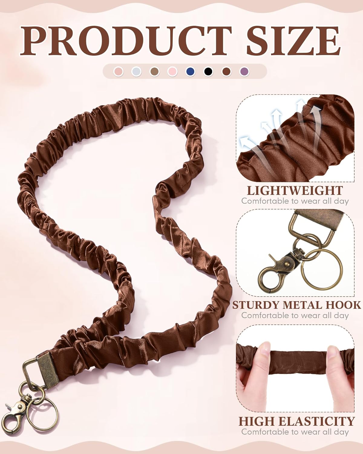 Faccito 8 Pcs Scrunchies Lanyards for ID Badges Keys Stretchy Teacher Lanyard with Lobster Clasp Retractable Neck Keychain