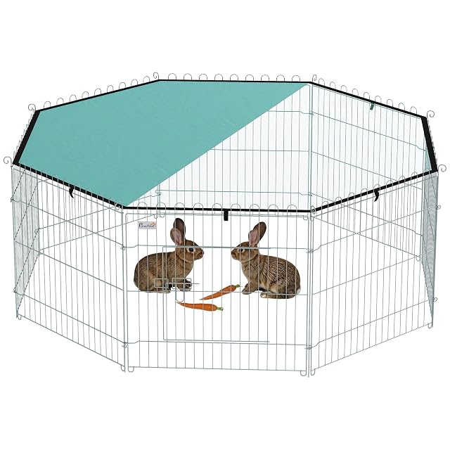 PawHut Cercado Perros 8paneles con Techo 60cm conpuerta Plata Verde