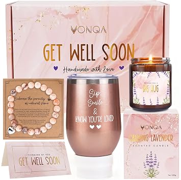 Get Well Gifts for Women After Surgery, Feel Better Recovery Care Package | Healing Gift Basket for Sick Friend, Mom, Sister or Wife with Lavender Candle, Insulated Tumbler, Stone Bracelet & Card