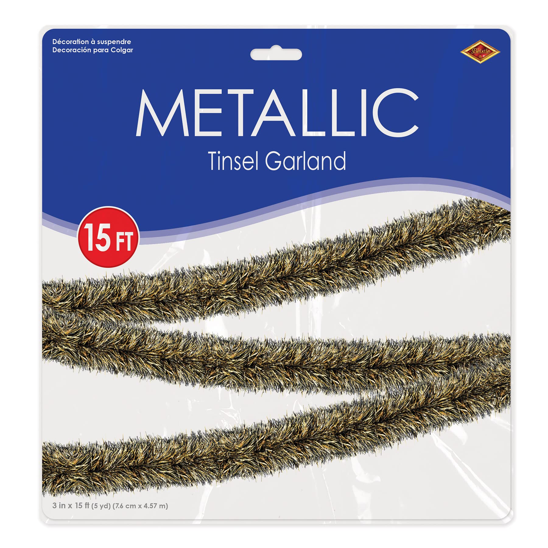 Beistle 53967-BKGD metaliczna girlanda ze świecidełek, dekoracja choinkowa, dekoracja na imprezę sylwestrową, plastik, czarno-złota