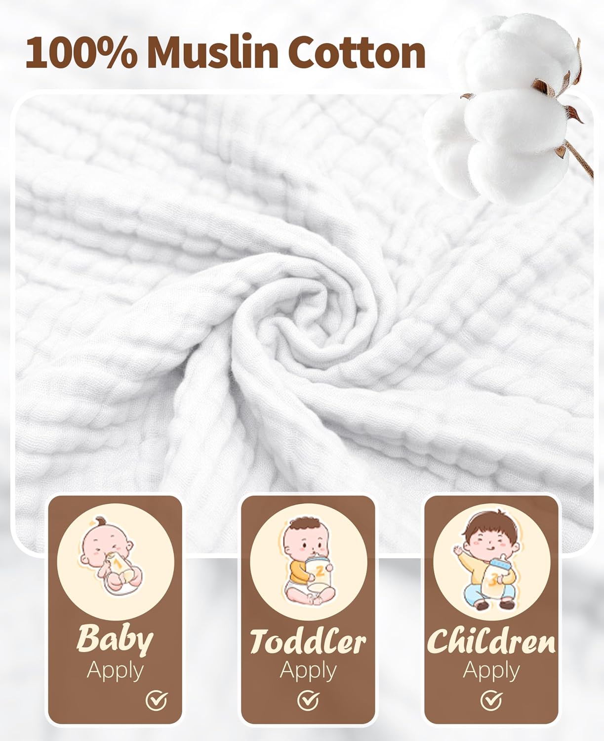 6Pcs Baby Muslin Hooded Bath Towels and Washcloths,32"x 32" Muslin Cotton Hooded Baby Towels for Newborn Shower