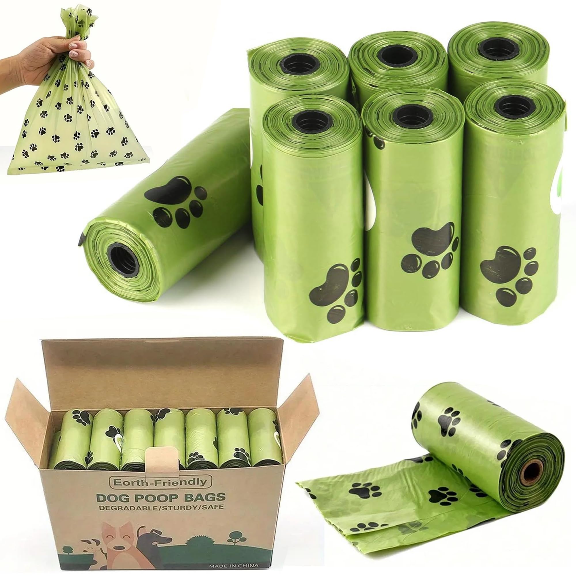 Jupiterjx 90 Bags (6 Rolls) Dog Poo Bags – 6 Rolls 90 Poop Bags, Biodegradable Pet Poo Waste Bag, 100% Leak Proof Extra Thick For Outdoor Walking Green Doggy Bag Unscented (90 Bags (6 Rolls))
