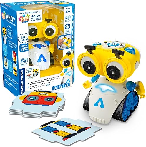Thames & Kosmos Andy: The Code & Play Robot | Kit de codificación y robótica sin pantalla para mayores de 4 años | Robot preconstruido con botones
