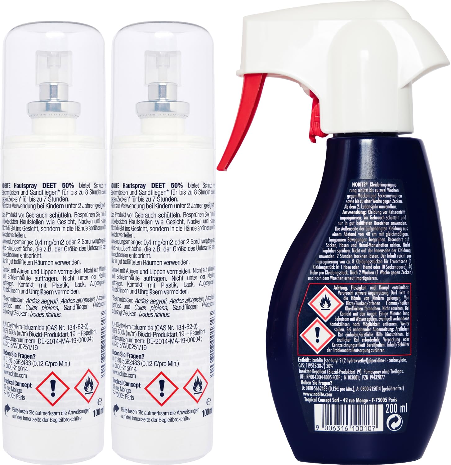 NOBITE Insektenschutz Set 3-teilig mit Kulturtasche – DEET 50% Mückenspray