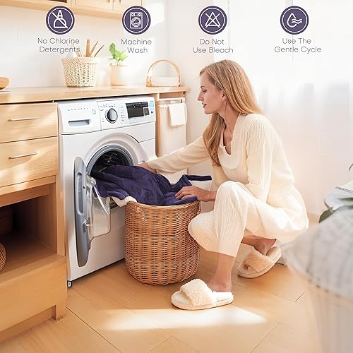 Miniatura 5 de Manta térmica eléctrica tamaño matrimonial de 72 x 84 pulgadas, tela de franela y sherpa de doble cara, 6 ajustes de calor y 1-10 horas de apagado