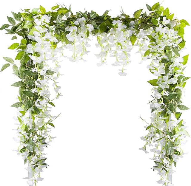 VINFUTUR 5 x 7FT Artificial Wisteria Vine Garland Plants Fake Flowers Hanging Garland for Home Party Garden Wedding Decoration (White)
