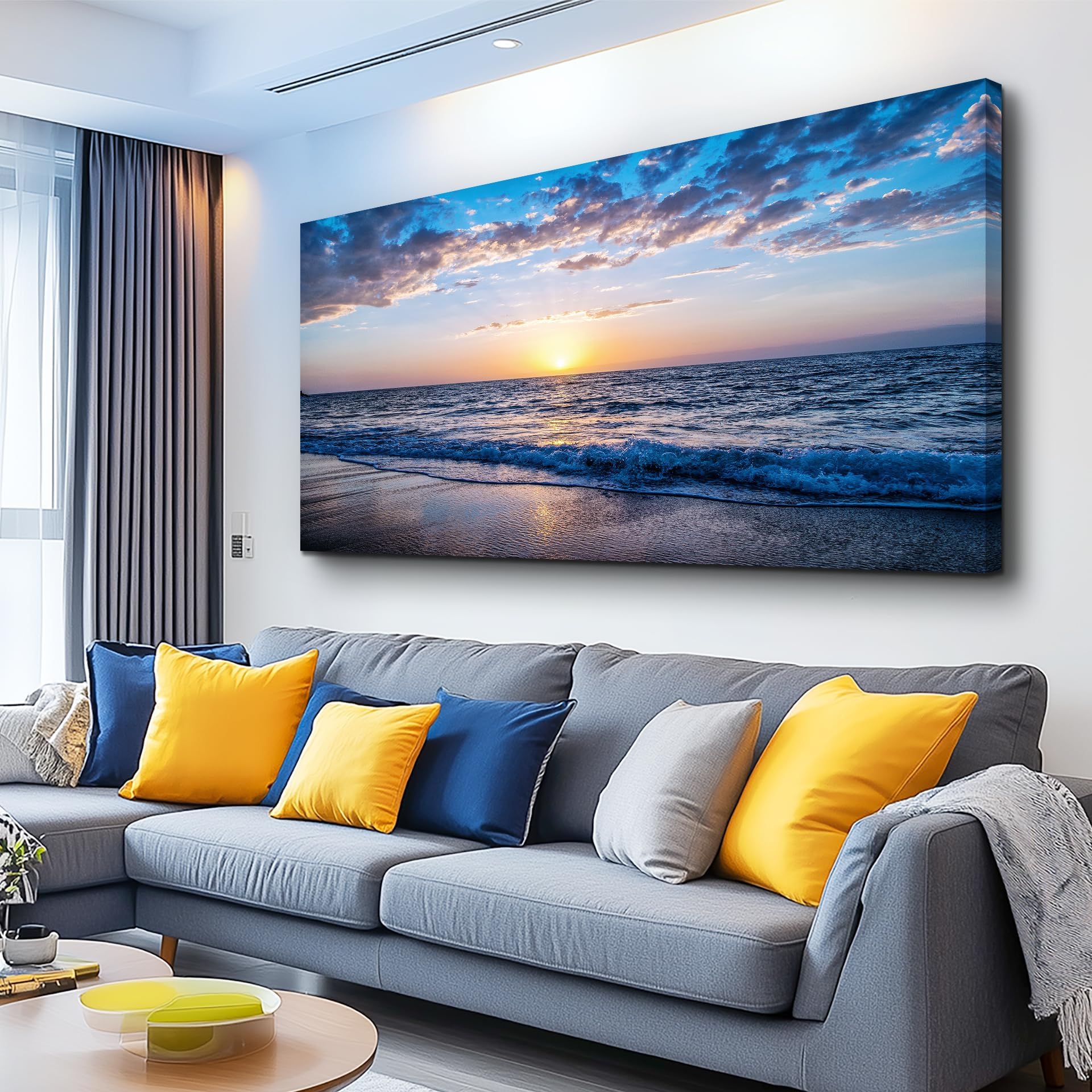 hyidecorart Wall Art Moon Sea blue Ocean Landscape Paintings Bedroom Canvas A...