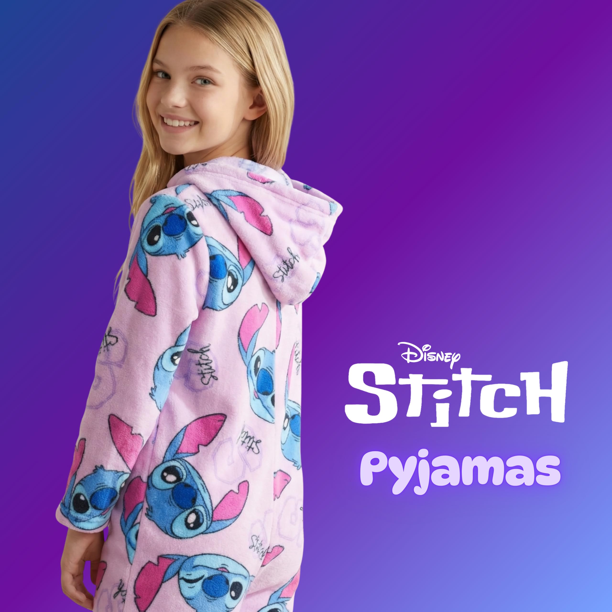 Disney Stitch Pijamas para Niña, Pijama de Una Pieza para Niña, Stitch Pijama Polar Suave, Talla 12 Años - Lila