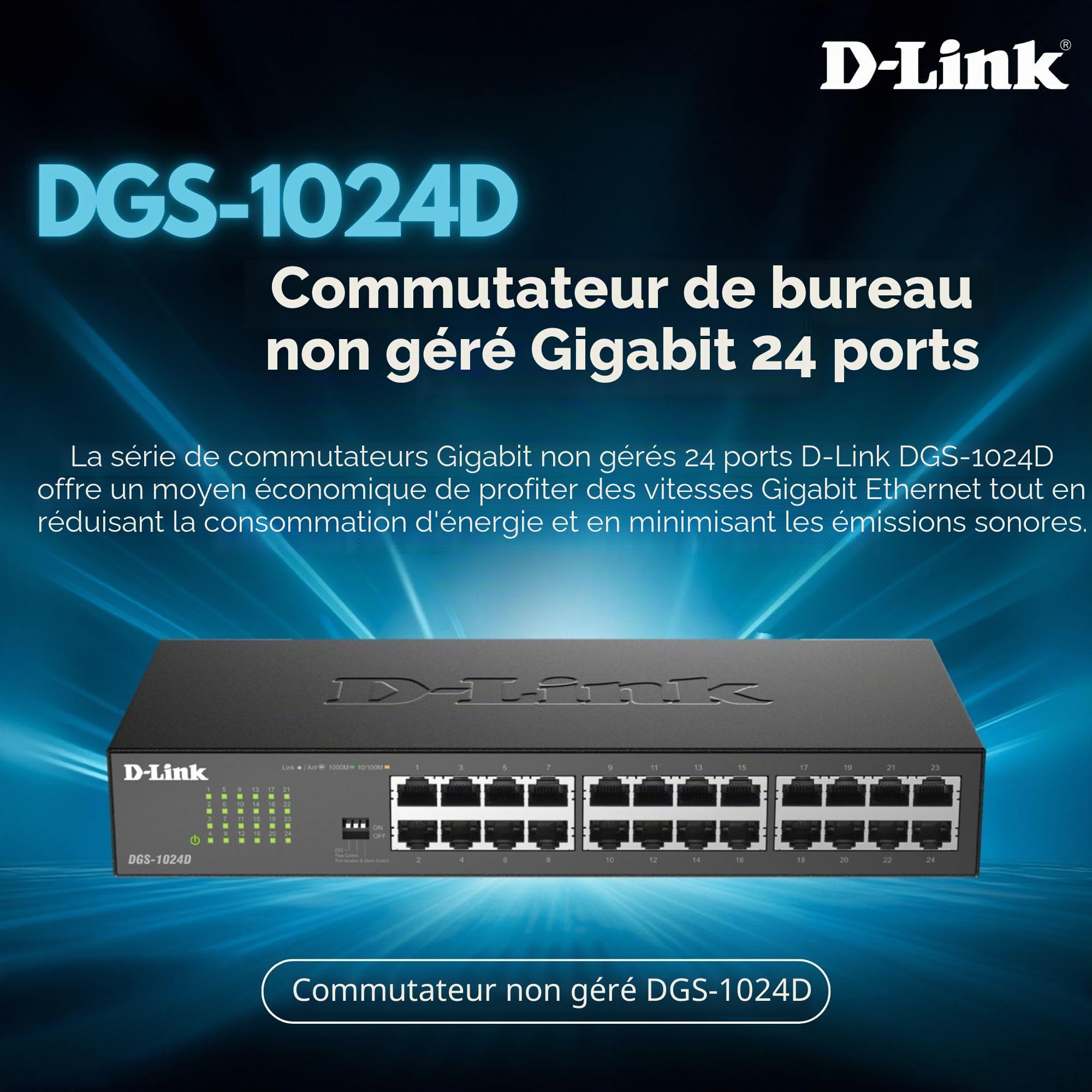 D-Link DGS-1024D Switch 24 Ports Gigabit Metallique 10/100/1000mbps - Idéal Partage de Connexion et Mise en Réseau Small/Home Office