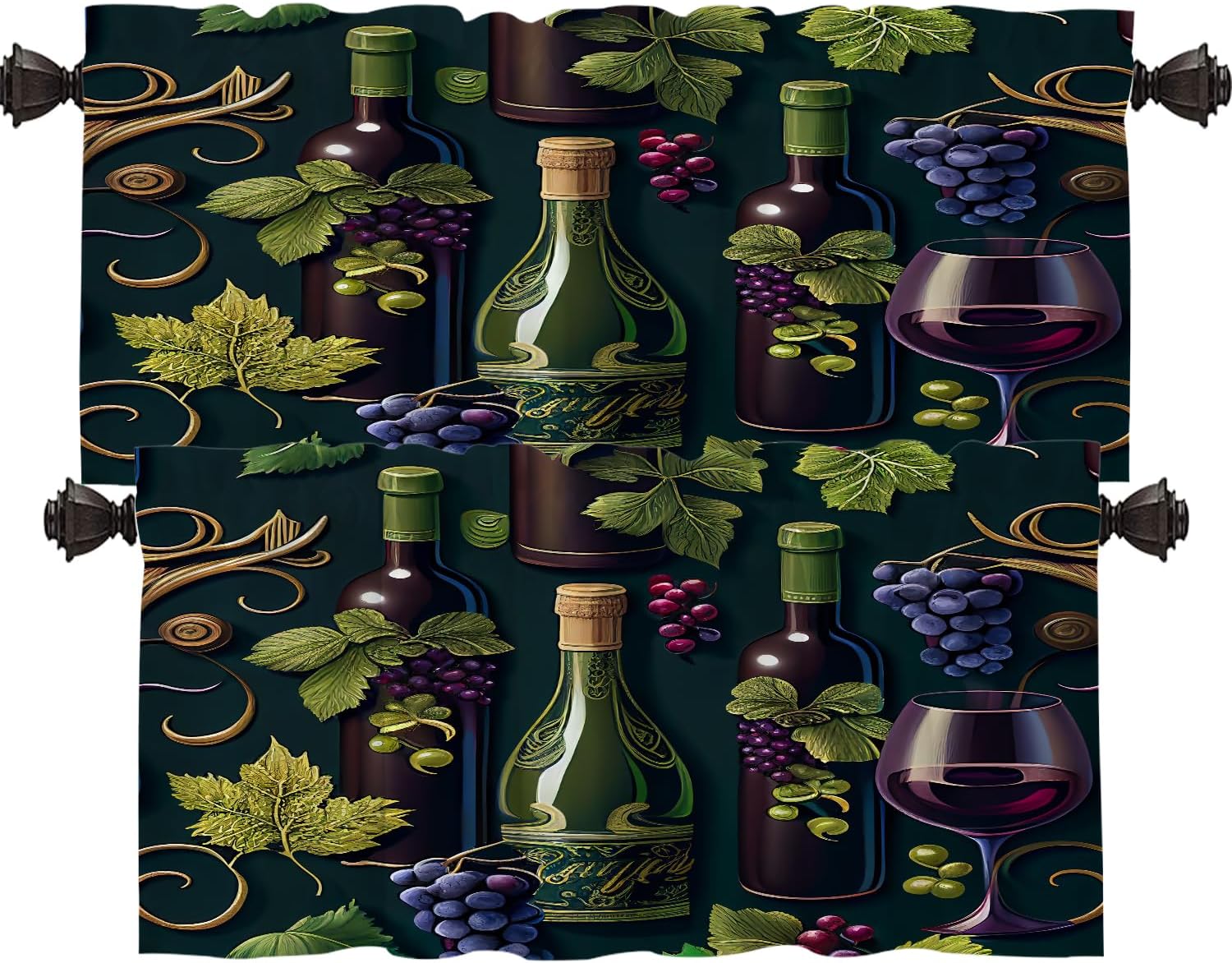 Shrahala Seamless Wine Glasses Bottles Kitchen Valances, Autumn Vineyard Half Window Curtain Window Treatment Multilayer Polyester Blackout for Living Room Bathroom 2 Pack 52 x 18 in