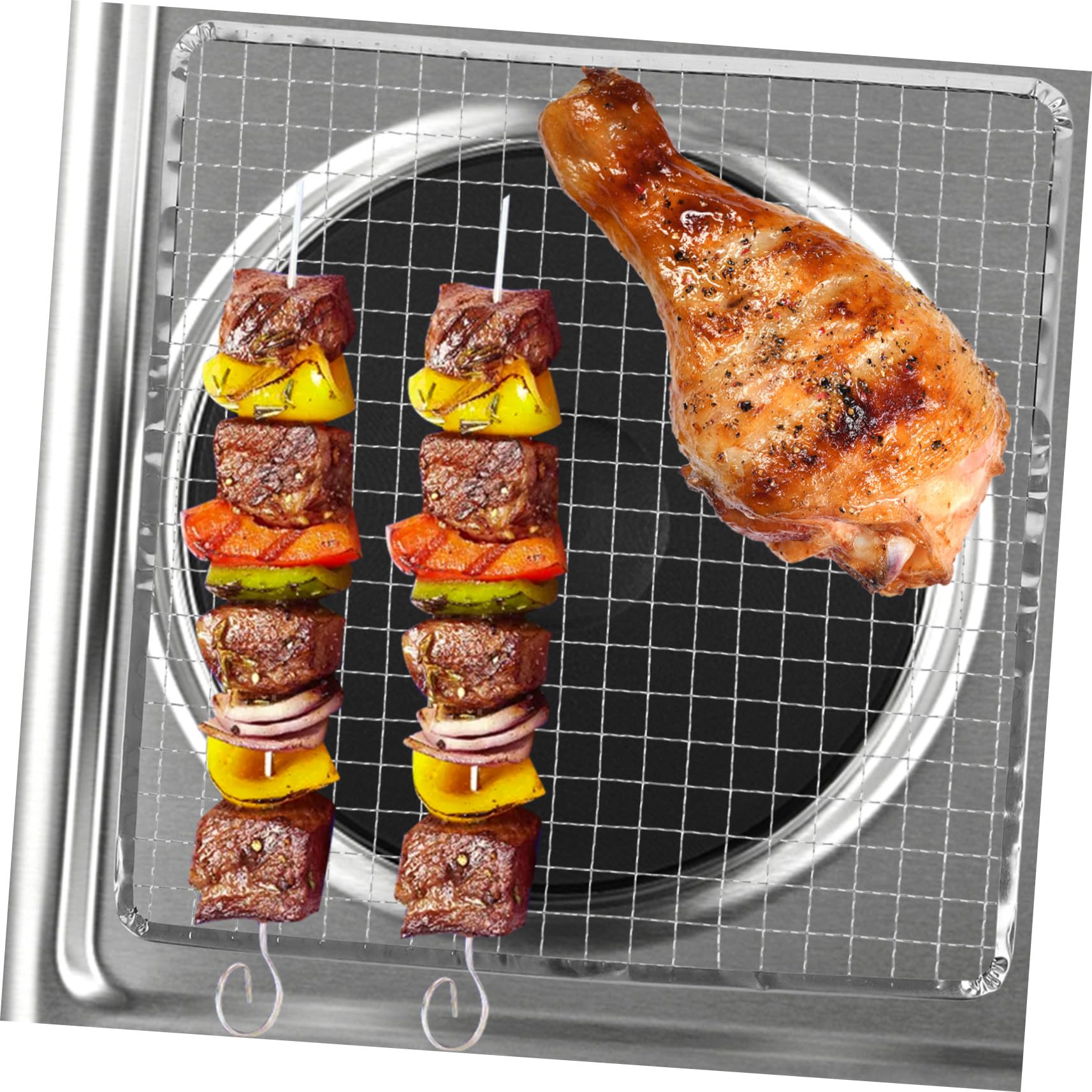 5 griglie rettangolari portatili in rete – Griglia in metallo per barbecue all'aperto, braciere con flusso d'aria migliorato per carne, verdure e pesce perfettamente grigliati