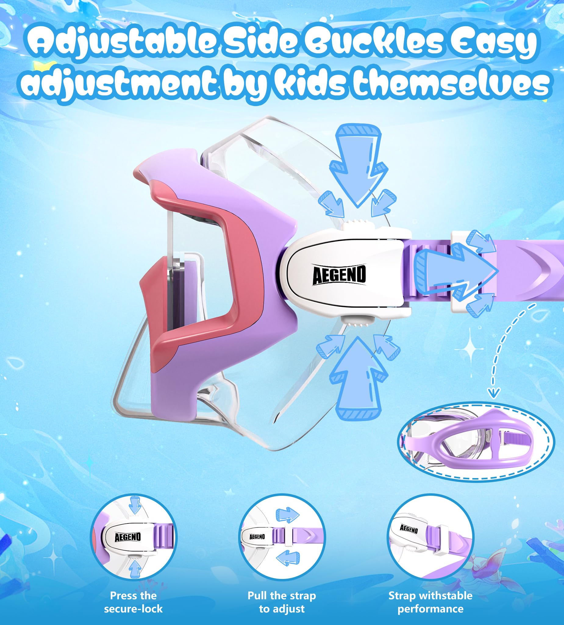 Aegend Maschera da snorkeling per adulti, ragazzi e bambini, con valvola di asciugatura superiore, vista panoramica, anti-perdite e anti-appannamento, con borsa a rete per snorkeling, immersioni