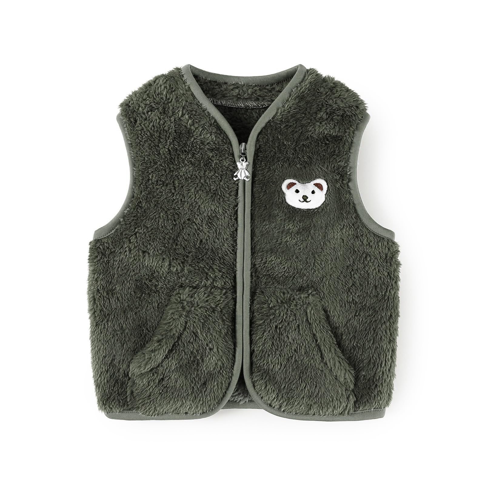 Baby Boys Girls Fleece Vest Zip Up Cute Bear Jackets Fuzzy Fall Winter Warm Clothes Newborn Outwear for Toddler Infant