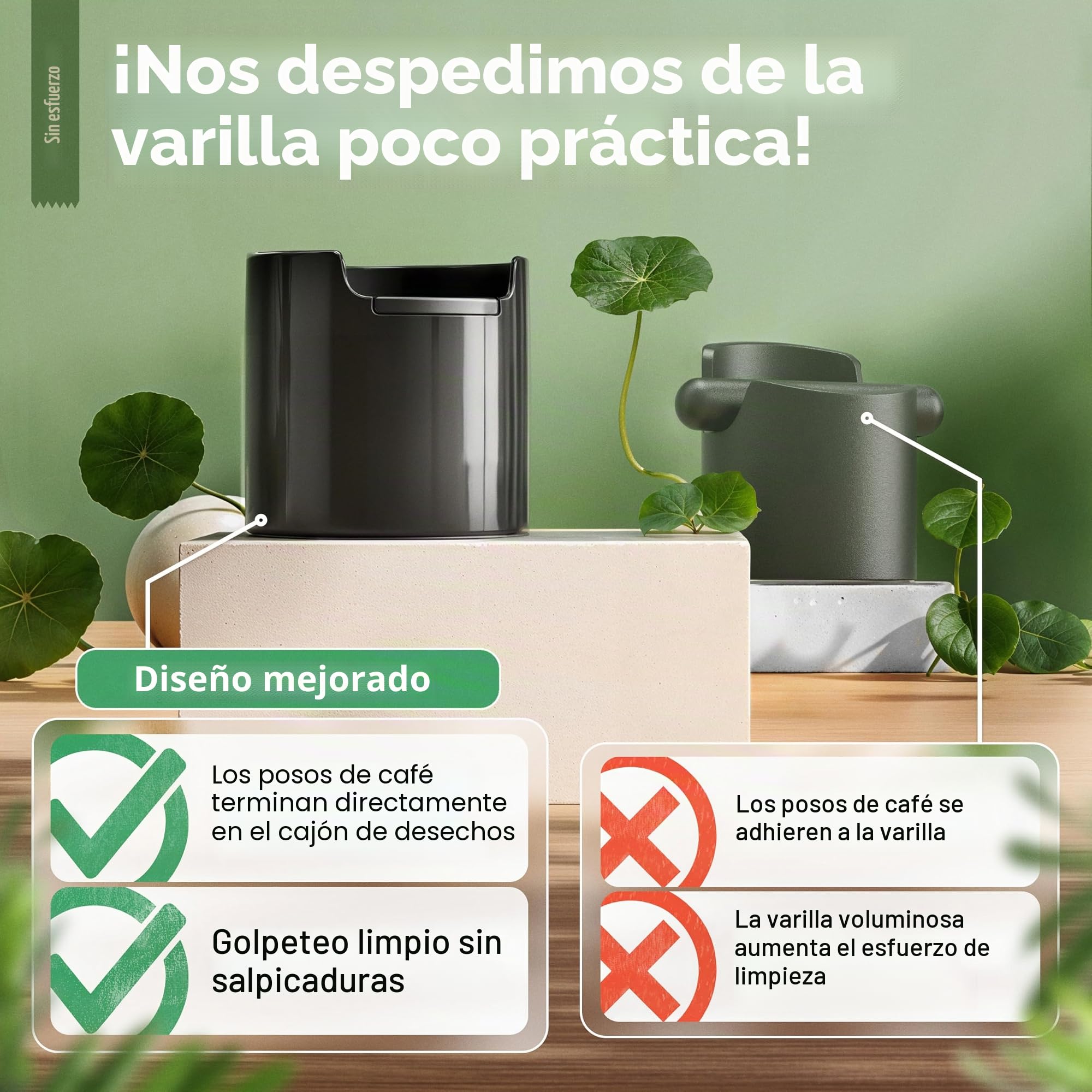 Knock Box con Manejo Mejorado: Innovador Cajón para Posos de Café, Golpeador - Accesorios Barista para Máquinas de Espresso, Recogida y Reciclaje
