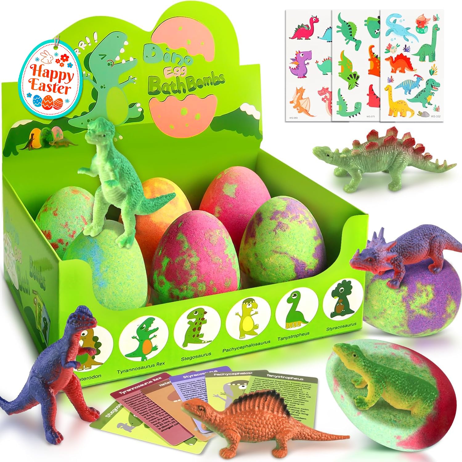 Bath Bombs for Kids with Surprise Toys Inside, Easter Gifts for Kids, XXL Dinosaur Toys Bath Bomb Eggs Gift Set, Easter Gifts for Boys 3 4 5 6 7 8 9 Year, Gentle and Kid Safe Bath Fizzy