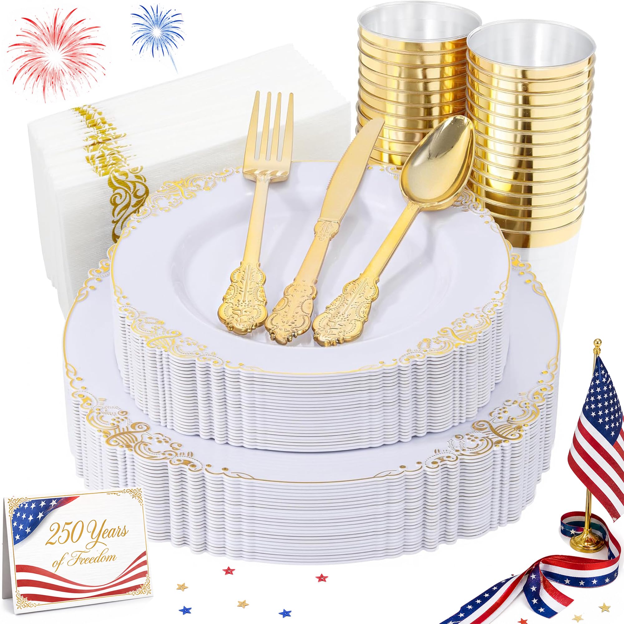 Amazon.com: Nervure 175PCS White and Gold Plastic Plates