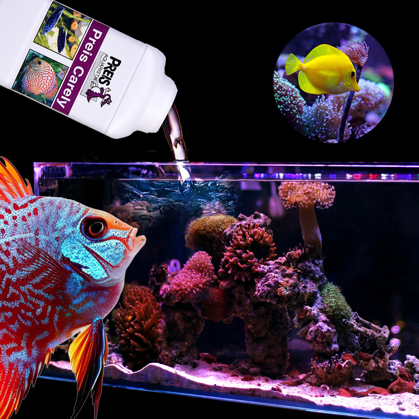 Smart-Planet by Preis Aquaristik - Integratore alimentare originale Carely + V-Power per pesci 1000 ml – 100% vegetale per acqua di mare e acquari d'acqua dolce