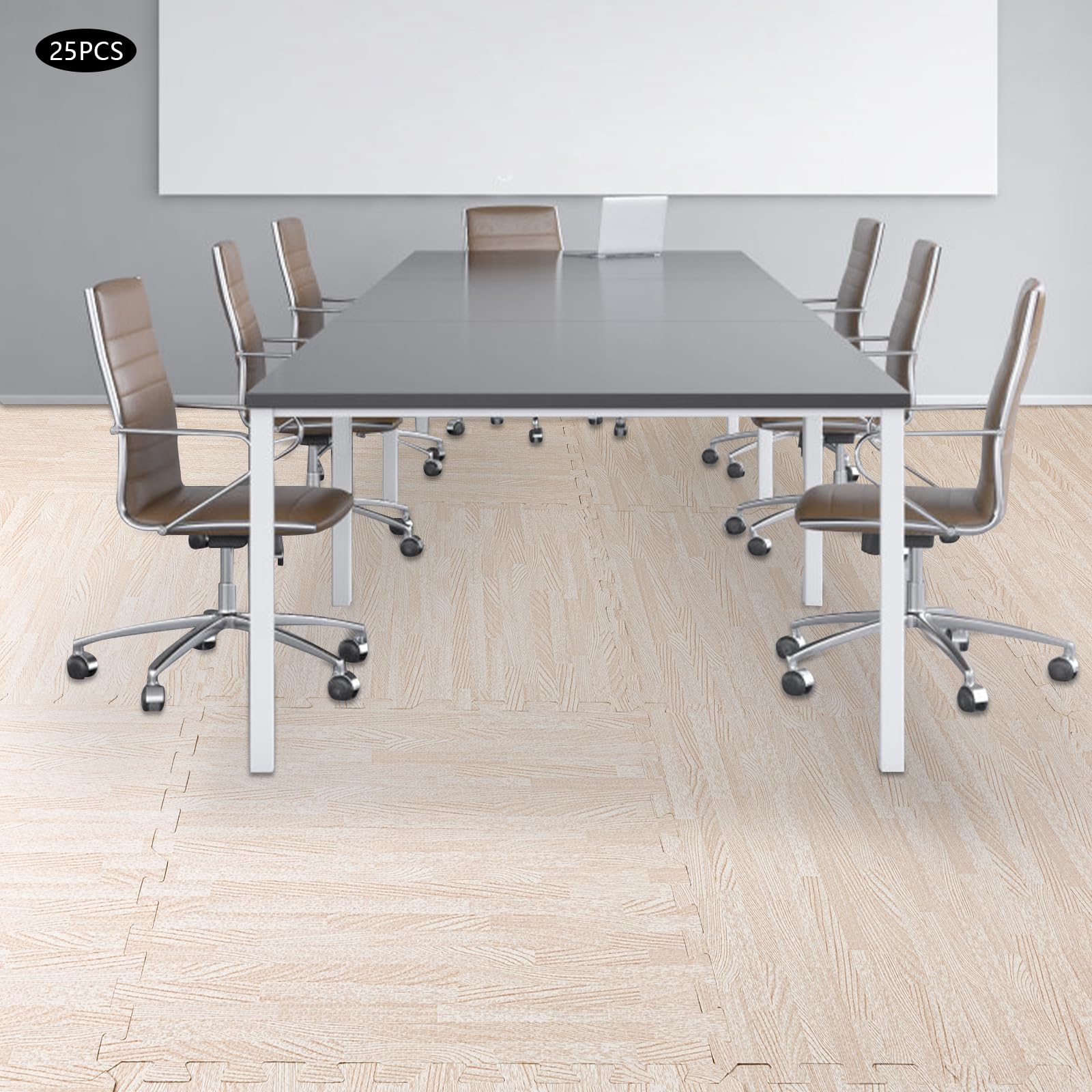 Płytki podłogowe z pianki, 25 sztuk, 60 x 60 cm, 10 mm grubości, pianka EVA, hybrydowa mata z rysunkiem słojów drewna, 9 m² płytki na klik, do salonu, biura, studia fitness, białe drewno