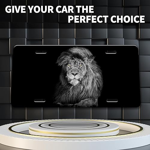 Miniatura 4 de Placa de matrícula de león con diseño de animales salvajes, personalizable, para la parte delantera del automóvil, de acero inoxidable, de metal