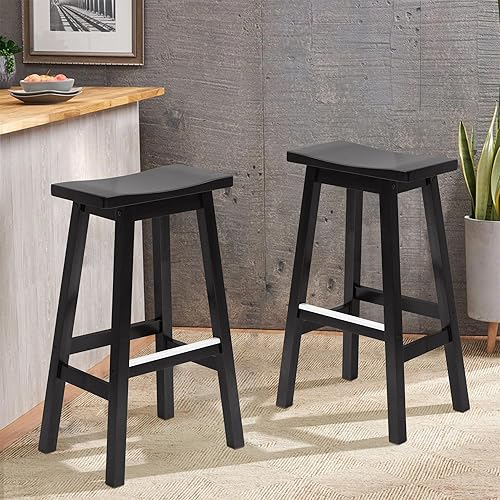 Juego de 2 taburetes de bar de 30 pulgadas, taburetes de bar de altura de mostrador con placas de pie de metal, taburetes de bar de cocina, taburete