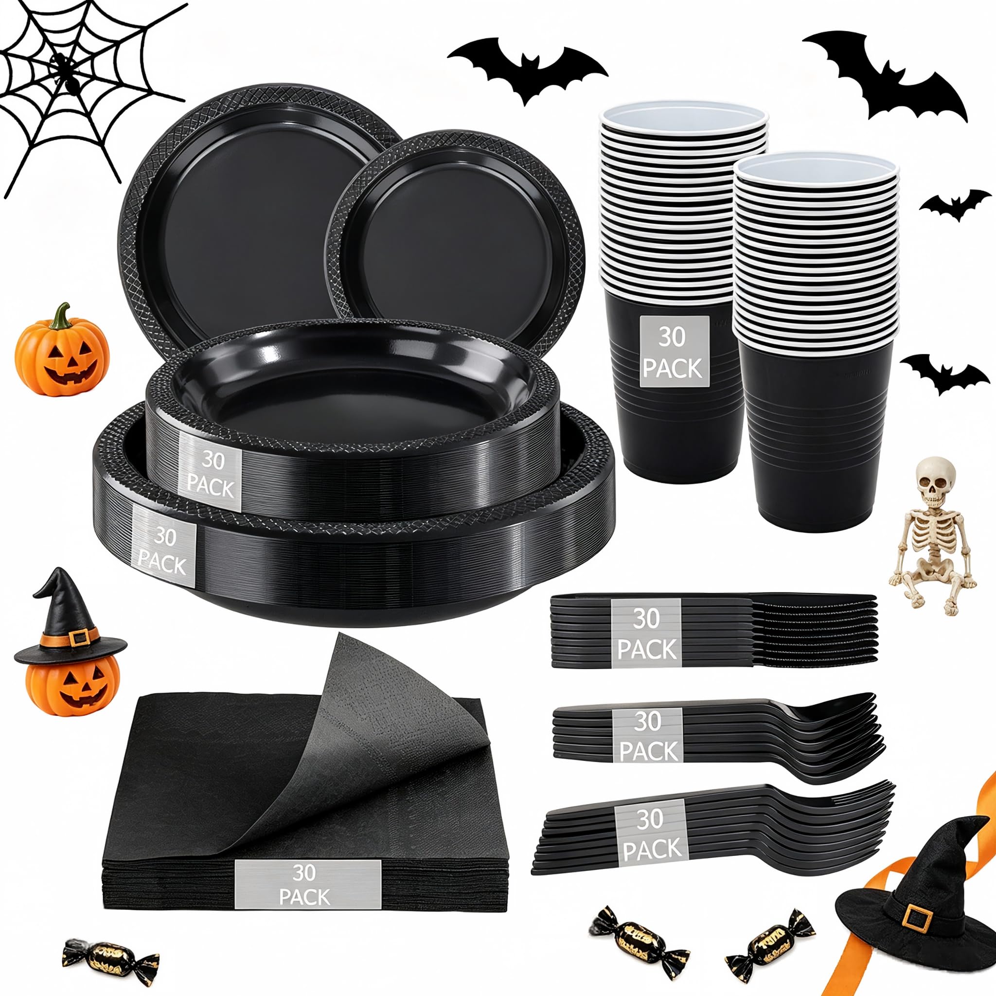 Black Disposable Plates - 210 Pcs for Parties -1