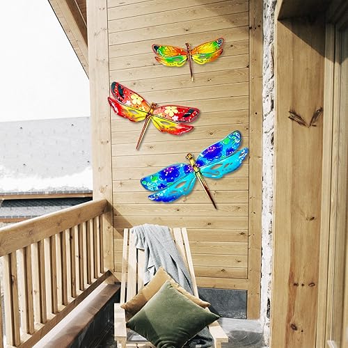 Miniatura 7 de John's Studio Decoración de pared de libélula de metal para colgar en el jardín, esculturas de cristal, decoración temática de insectos para sala de