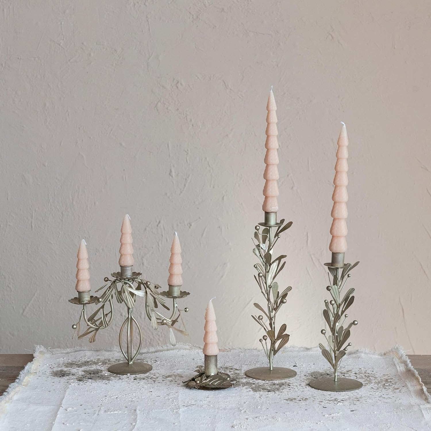 Creative Co-Op Metal Candelabra with Leaves and Berries, Distressed Pewter Finish