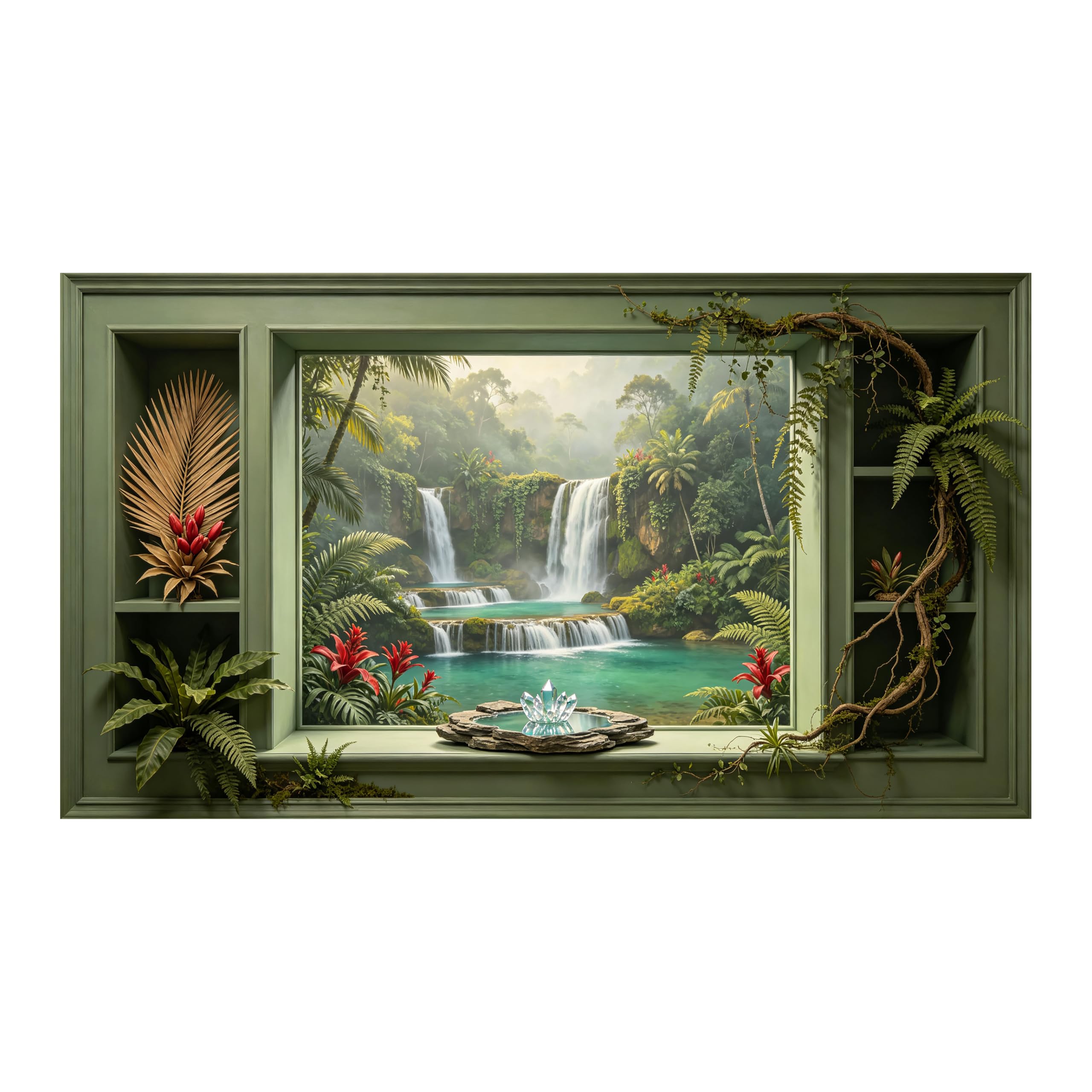Yzpallescene Art260711050 3D Framed Wall Art Tropical Waterfall Jungle Window View Large Size Selfadhesive Removable Wall Decor Prints Artwork For Living Room Bedroom Office