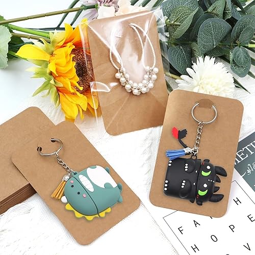 Miniatura 4 de ZABARE 100 tarjetas de exhibición de llavero, 3 x 4.7 pulgadas, embalaje de llavero con bolsas autosellantes, tarjetas de envoltura de llavero con