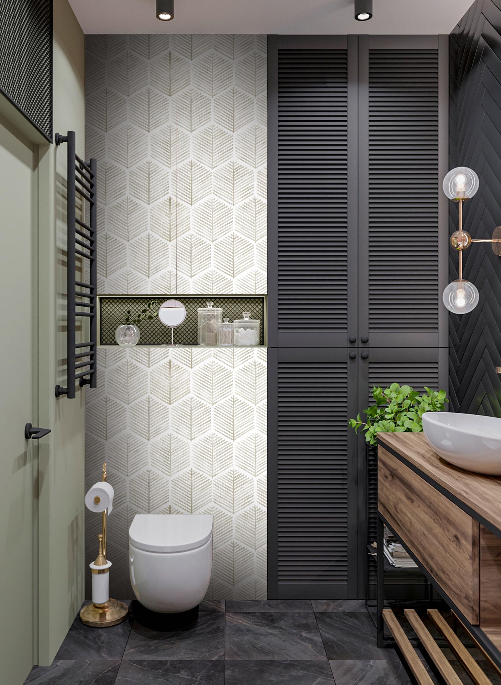 myforHD Papel Pintado Autoadhesivo Vinilo Adhesivo Muebles Impermeable Moderno Geométrico de Rayas Doradas para Decoración de Paredes en Baño, Sala de Estar, Dormitorio, y Muebles de Cocina — view 5