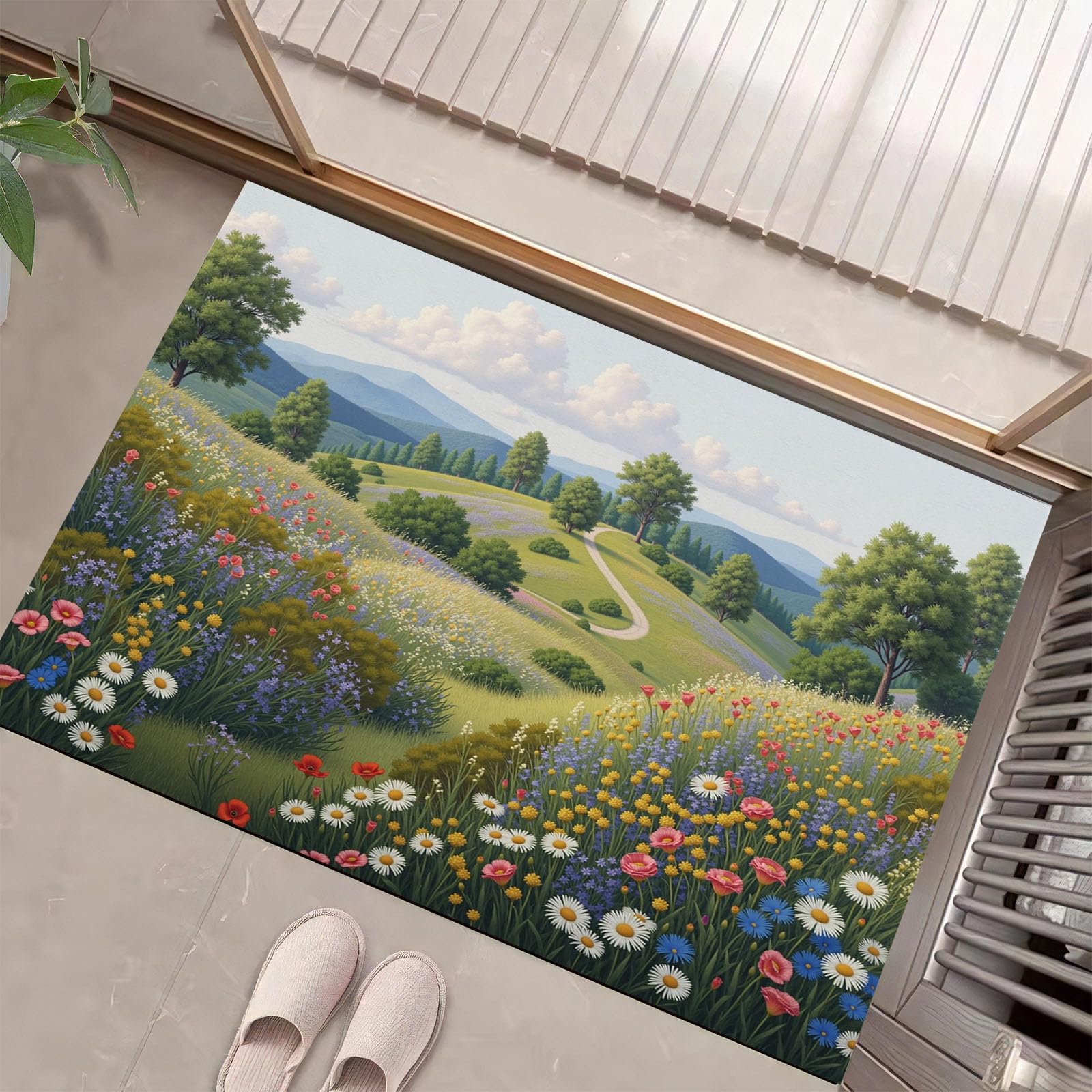 Petit tapis d'intérieur antidérapant 50 x 80 cm fleurs sauvages