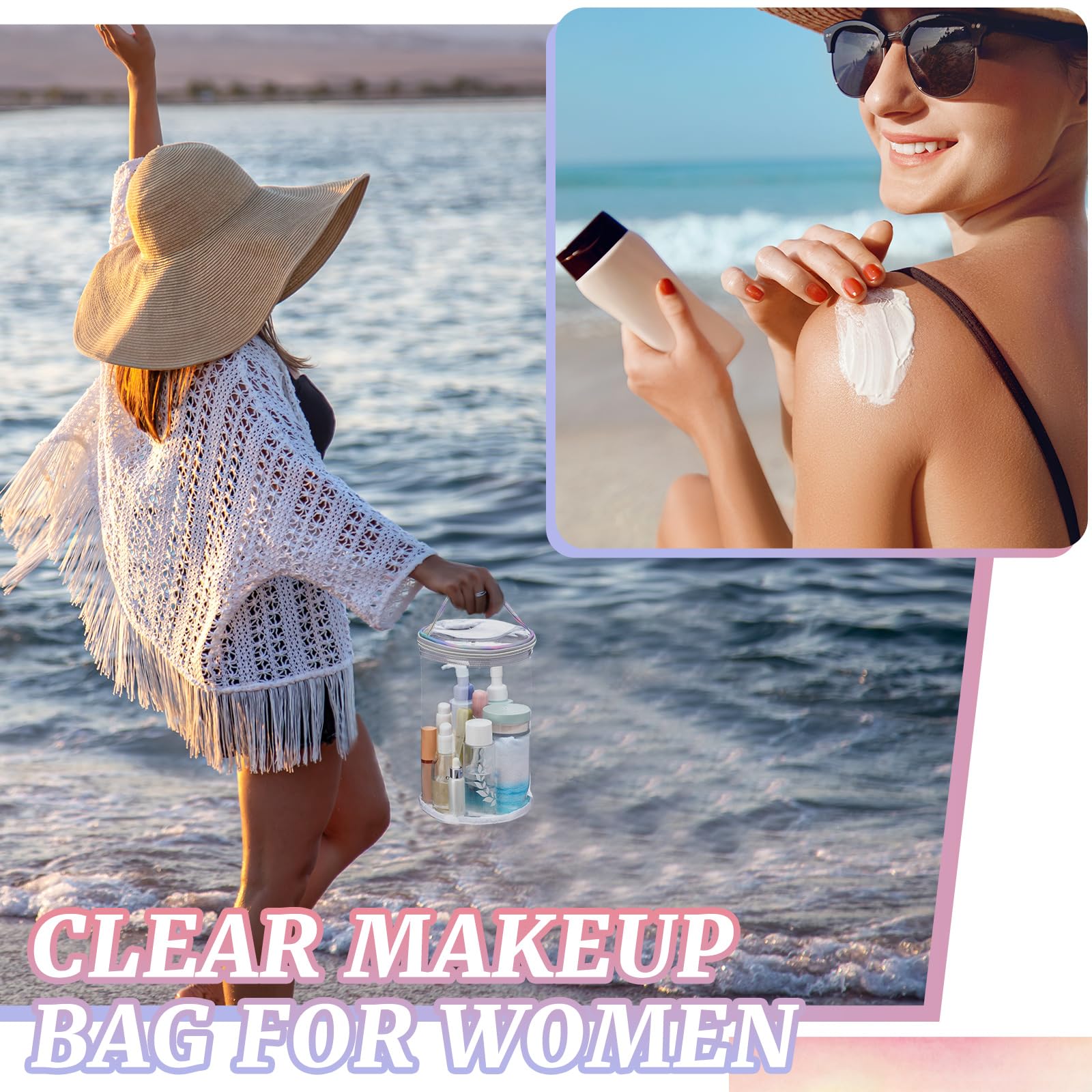 Bolsa de maquillaje transparente de playa, bolsa de aseo para loción, bolsa de cosméticos impermeable de PVC, bolsa de cosméticos con tortuga, velero, estampado floral hawaiano, bolsa organizadora