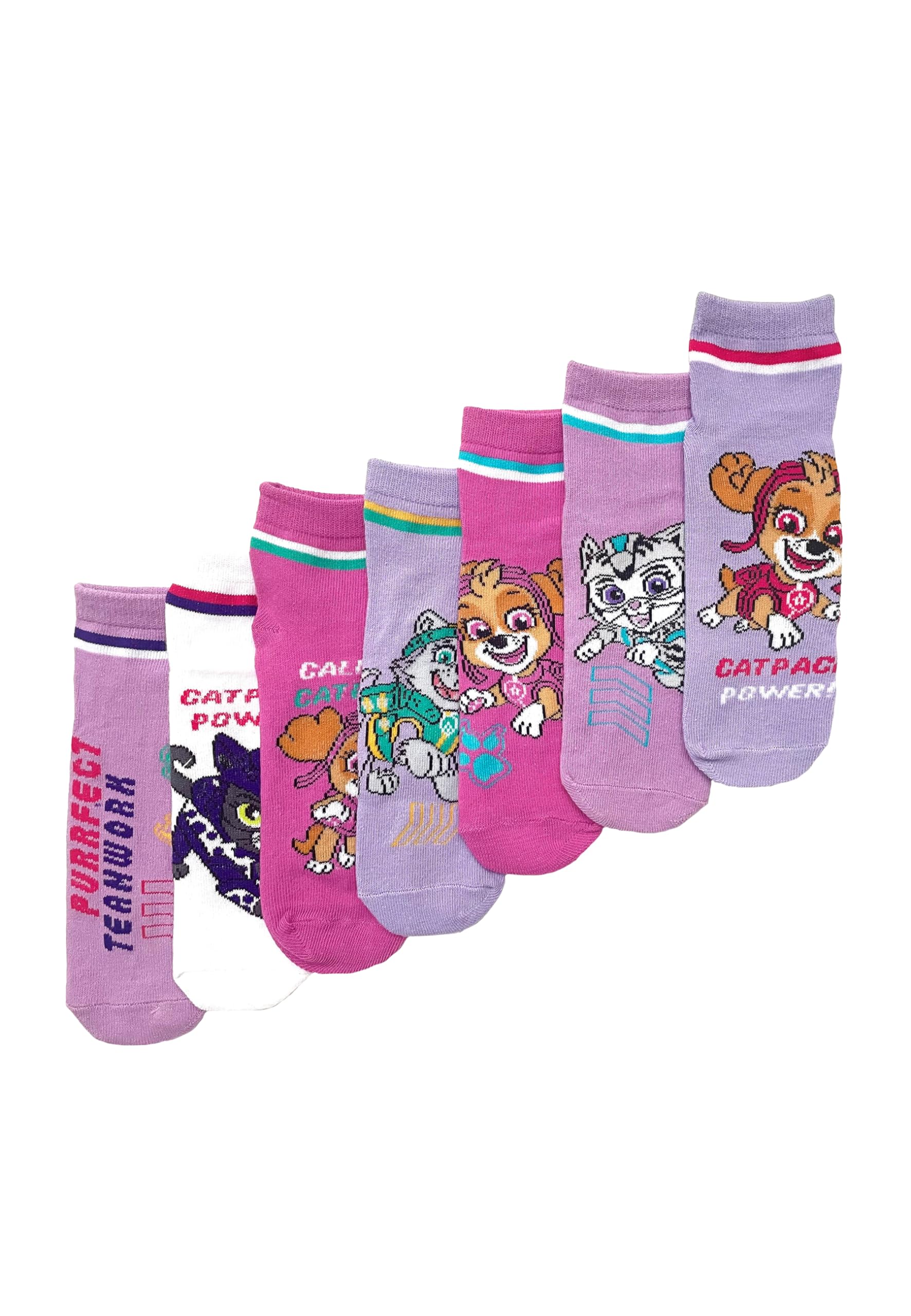 Onomato! Girls Multicolored Paw Patrol Skye Cat Pack Power Kids Seaker Socks Set 7 Pairs (De/Nl/Se/Pl, Numeric, 31, 34, Regular)